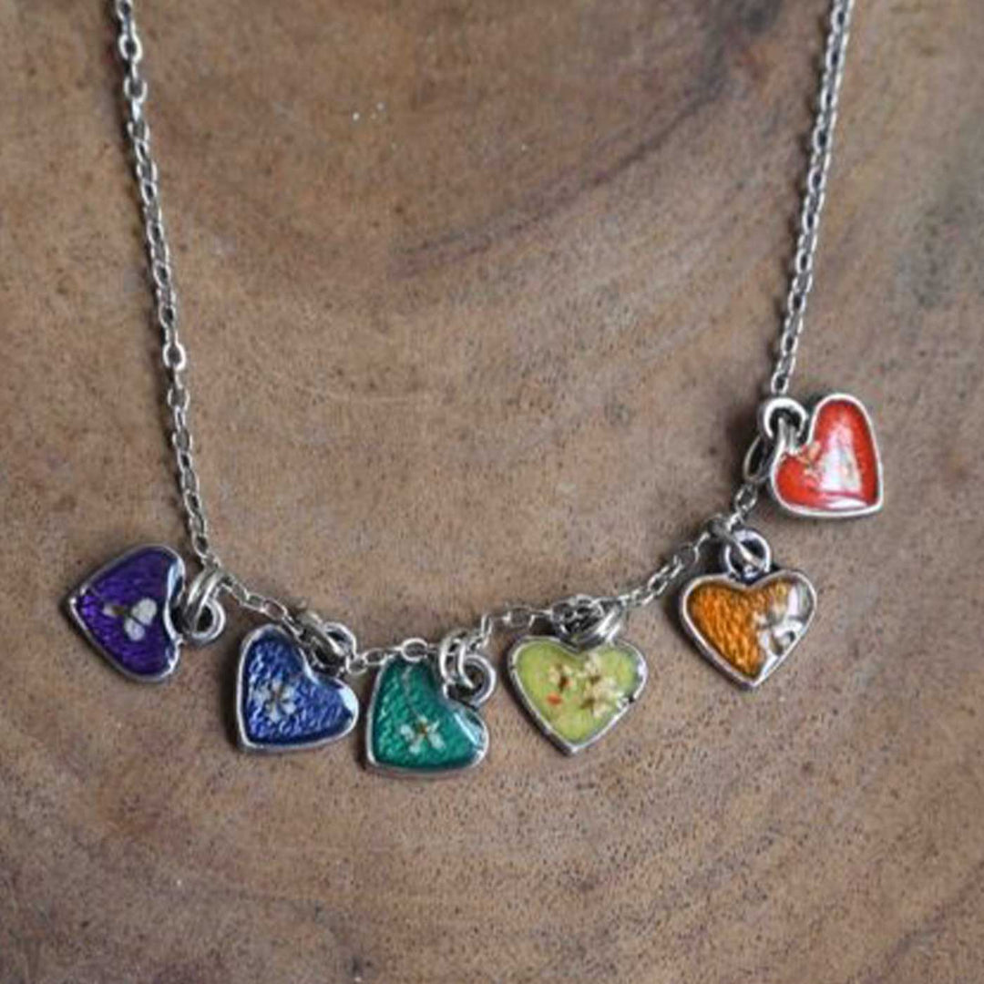 Handmade Rainbow Hearts Multicolour Brass Necklace