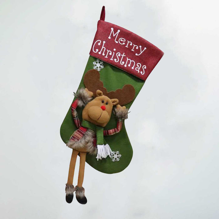 Handmade Merry Reindeer Cotton Stockings For Christmas Decoration