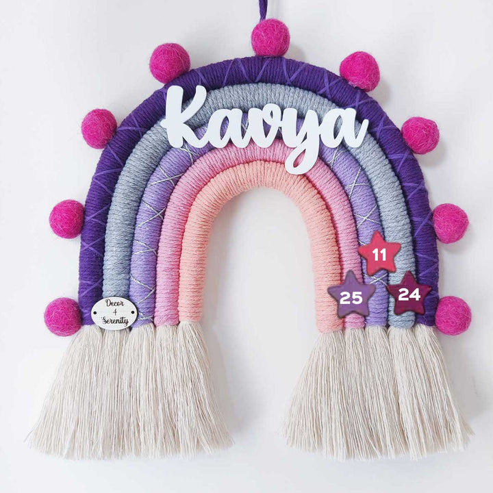 Personalized Handmade Macrame Pom Pom Rainbow Kids Name Plate With 3D Letters