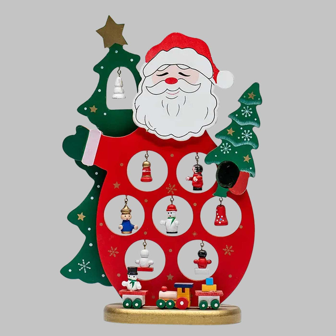 Joyful Santa & Xmas Tree With 11 Ornaments Wooden DIY Decor