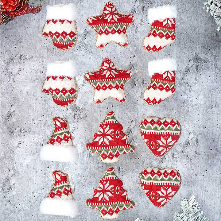 Handmade Red Knitted Snowflakes Themed Ornaments For Christmas Tree Decoration | Set Of 6