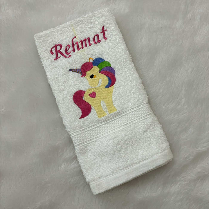 Personalized Embroidered Unicorn Design Cotton Hand Towel