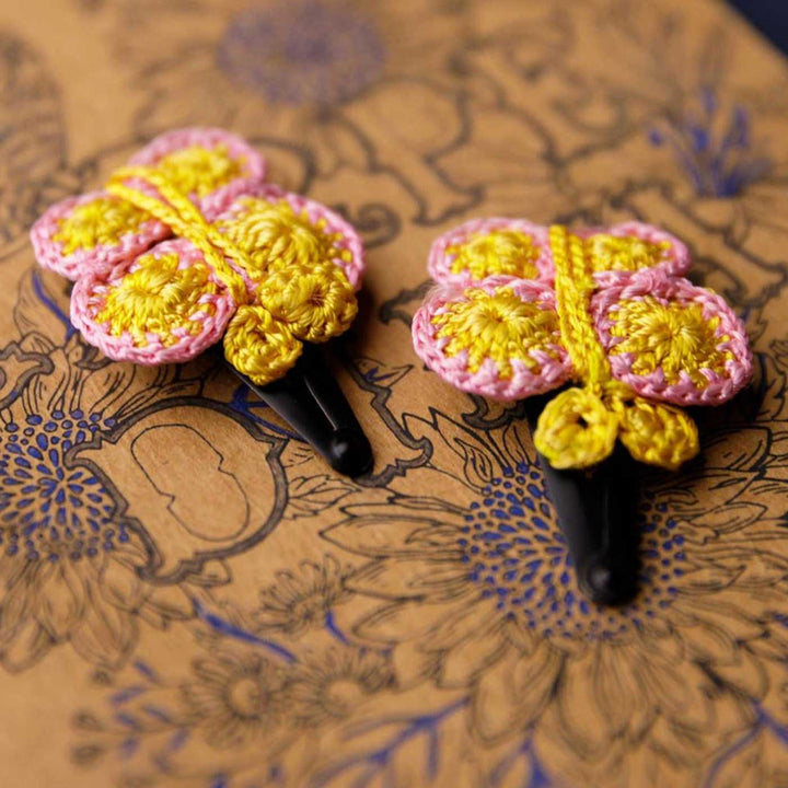 Handmade Yellow Butterfly Flower Hair Clips | Set of 2