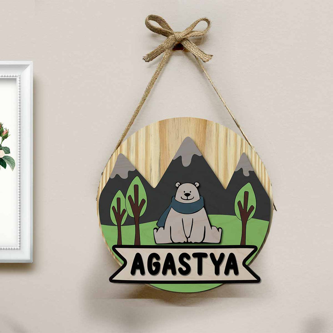 Kids Circular 3D Bear Themed Nameplate with Lights