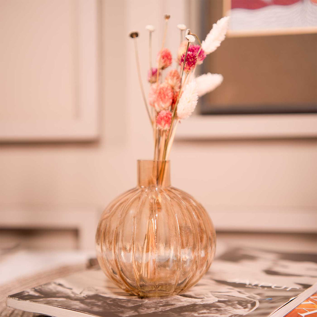 Pumpkin Glass Vase With Dried Flower Bunch