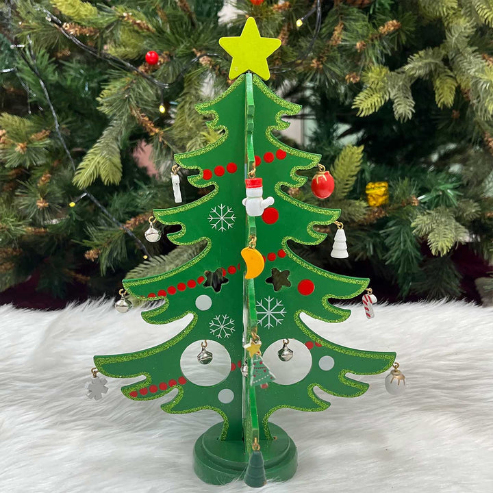 3D Glittering Xmas Tree With 20 Ornaments Wooden DIY Decor