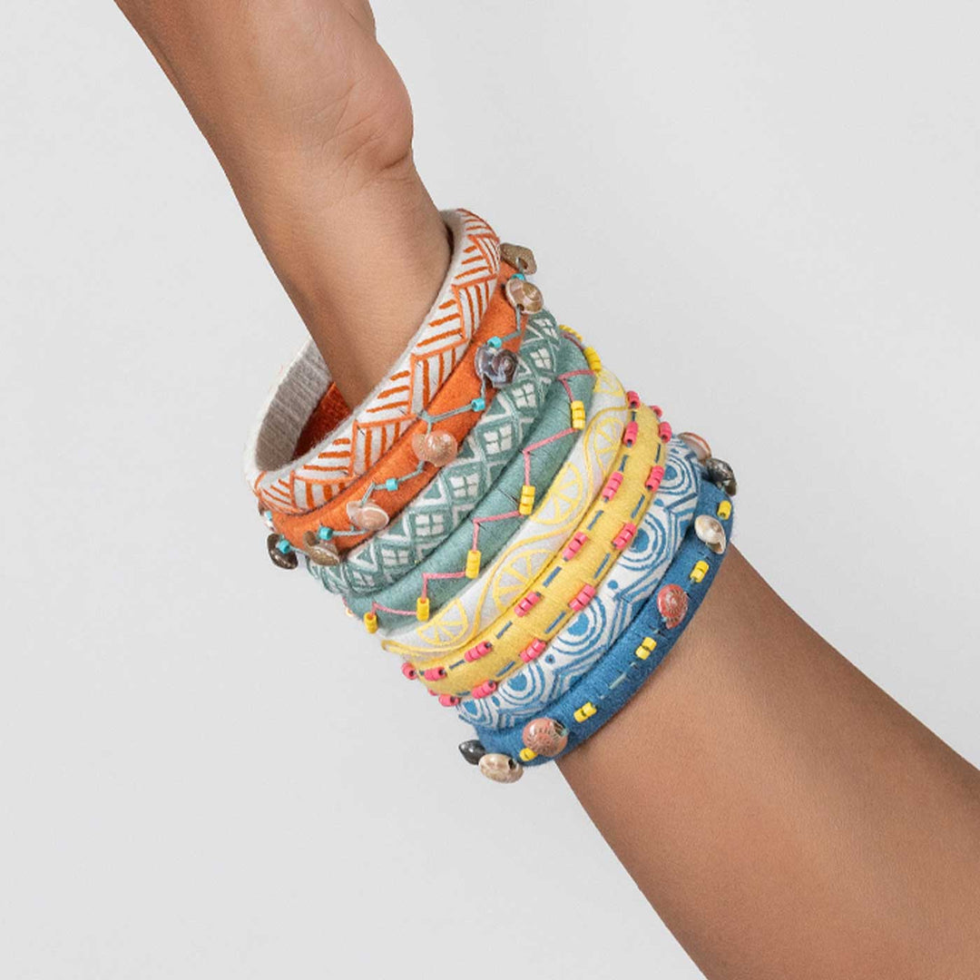 Pastel Handcrafted Nirvi Shell Embroidered Bangles | Set of 8