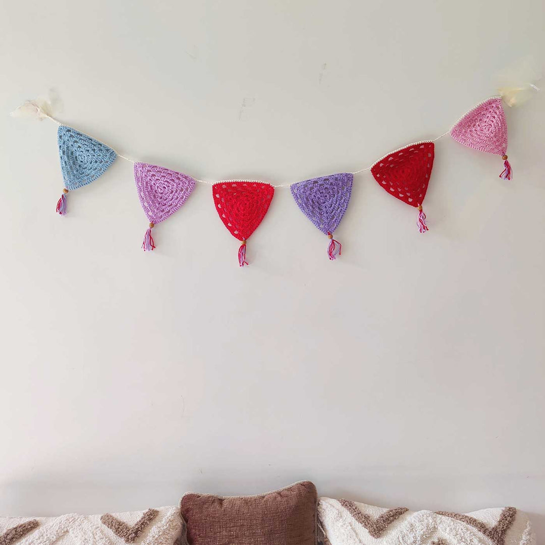 Handmade Pastel Colours Crochet Garland/ Bunting For Christmas Wall Decoration