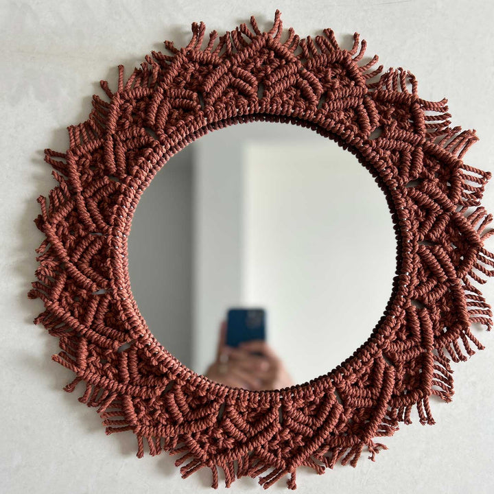 Handmade Brown Macrame Mirror