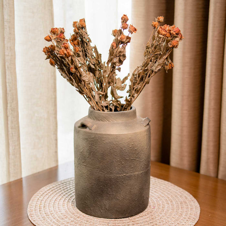 Old World Bloom Ceramic Vase With Dried Bunch