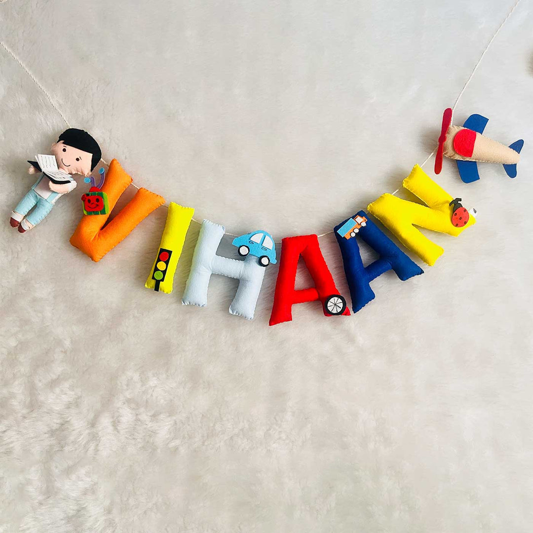 Handcrafted Personalized Boy & Aeroplane Themed Bunting For Kids