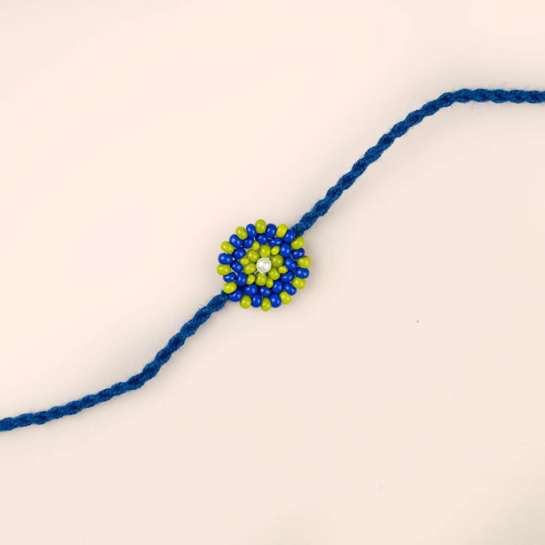 Handcrafted Glass Beads Chaand Rakhi With Roli Chawal