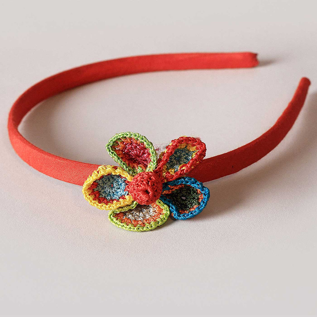 Handmade Multicoloured Orange Crochet Flower Headband