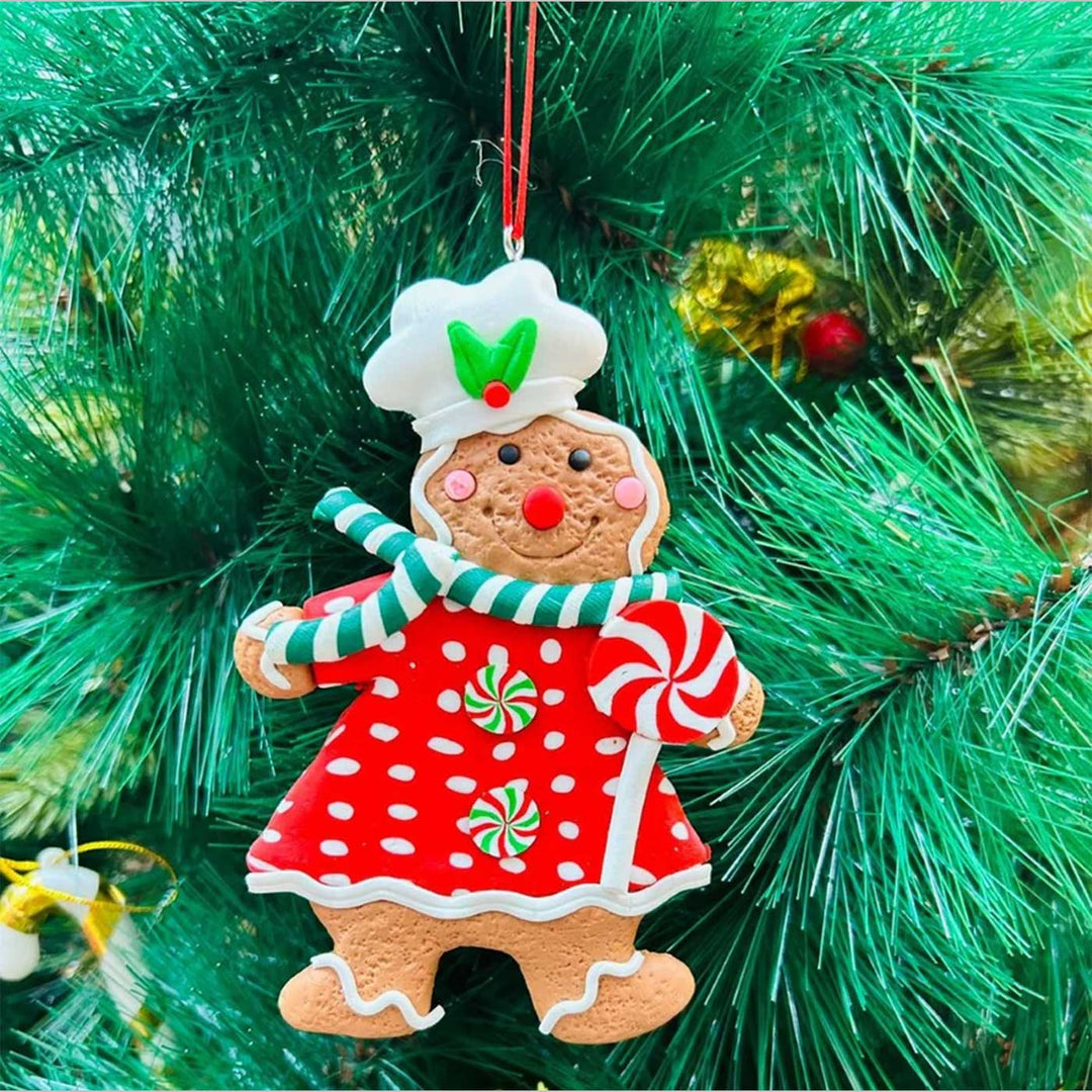 Handmade Gingerbread With A Lollipop Clay Ornaments For Christmas Tree Decoration