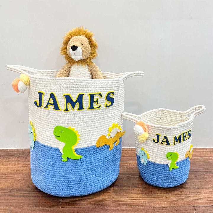 Personalized Handmade T-Rex Treasures Jute Basket For Kids