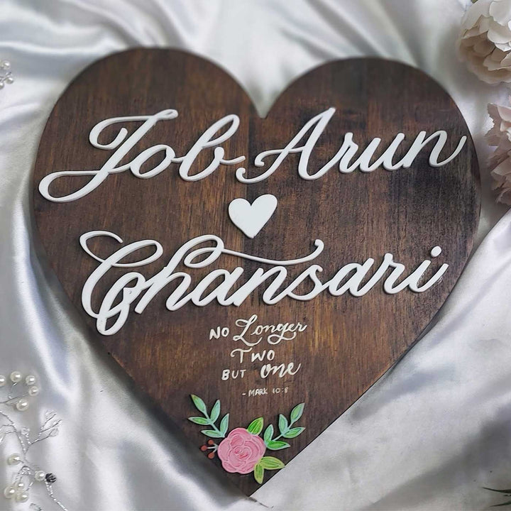 Personalized Brown Heart Shaped Pine Wood Name Plate