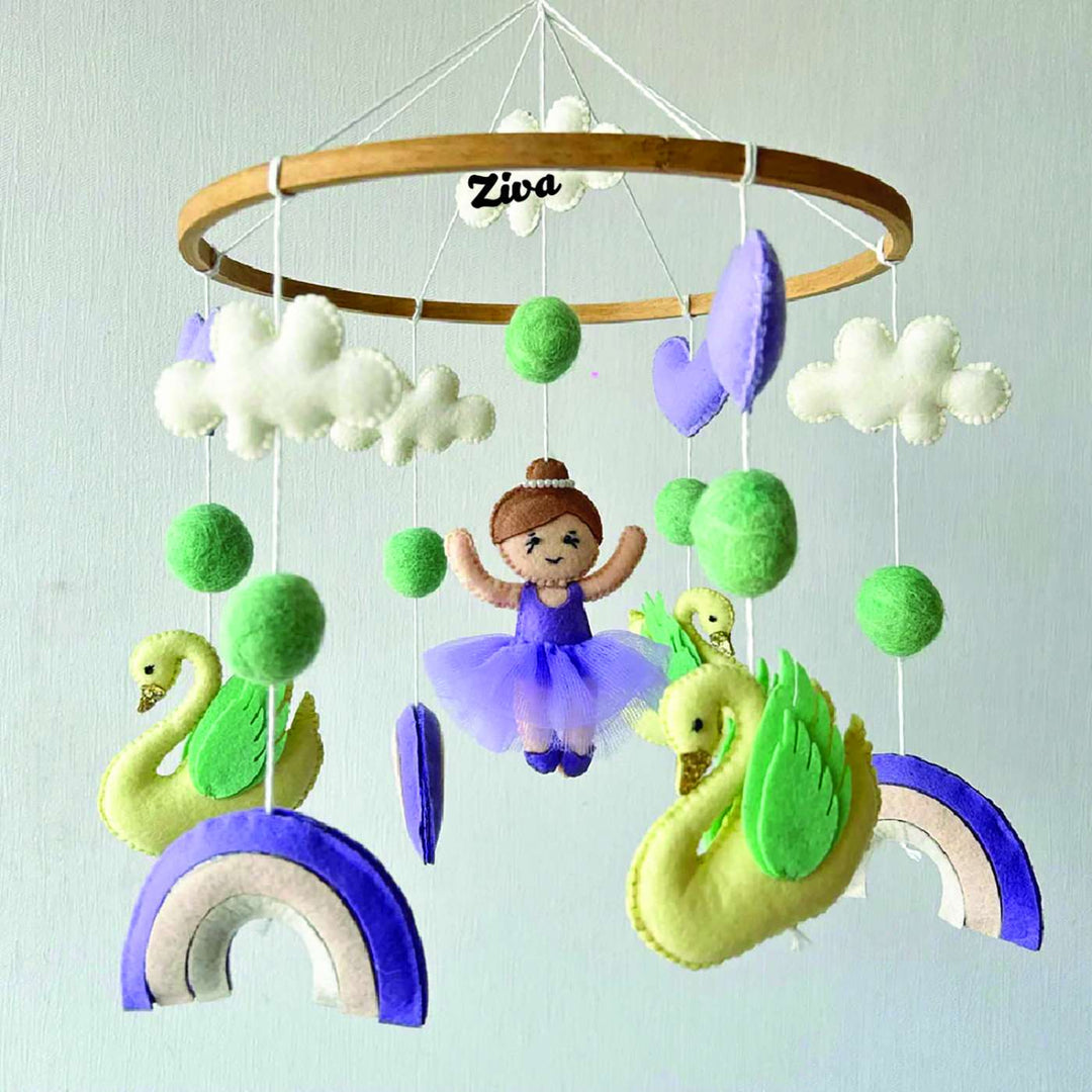 Personalized Handmade Swan Song Carousel Felt Cot Mobile For Newborns