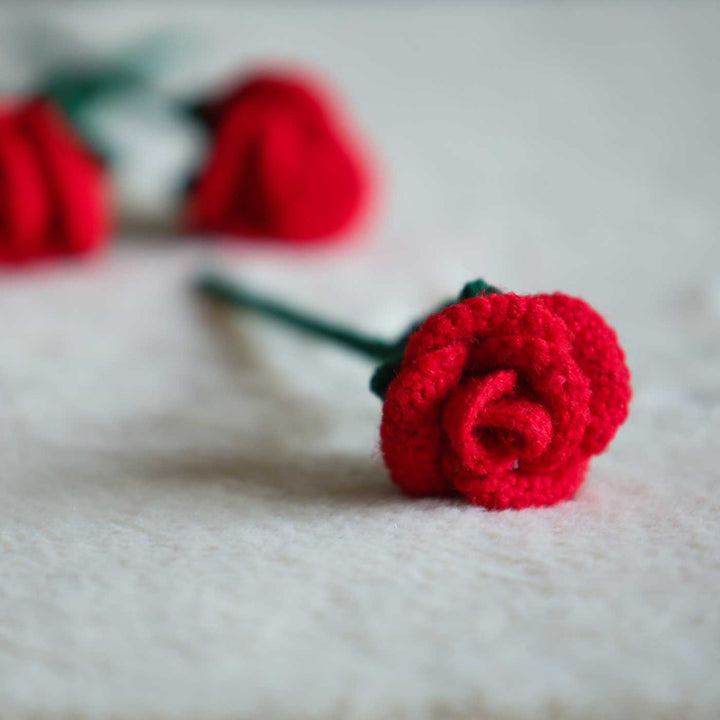 Handmade Crochet Red Rose Flower | Set of 2