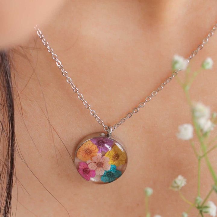 Handmade Preserved Flower Dainty Wildflower Brass Necklace