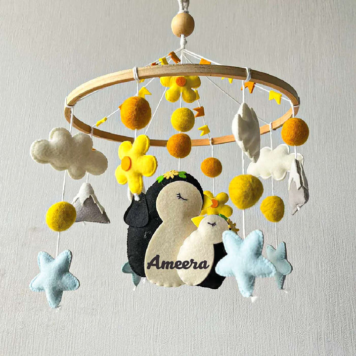 Personalized Handmade Penguin Dreamland Felt Cot Mobile For Newborns