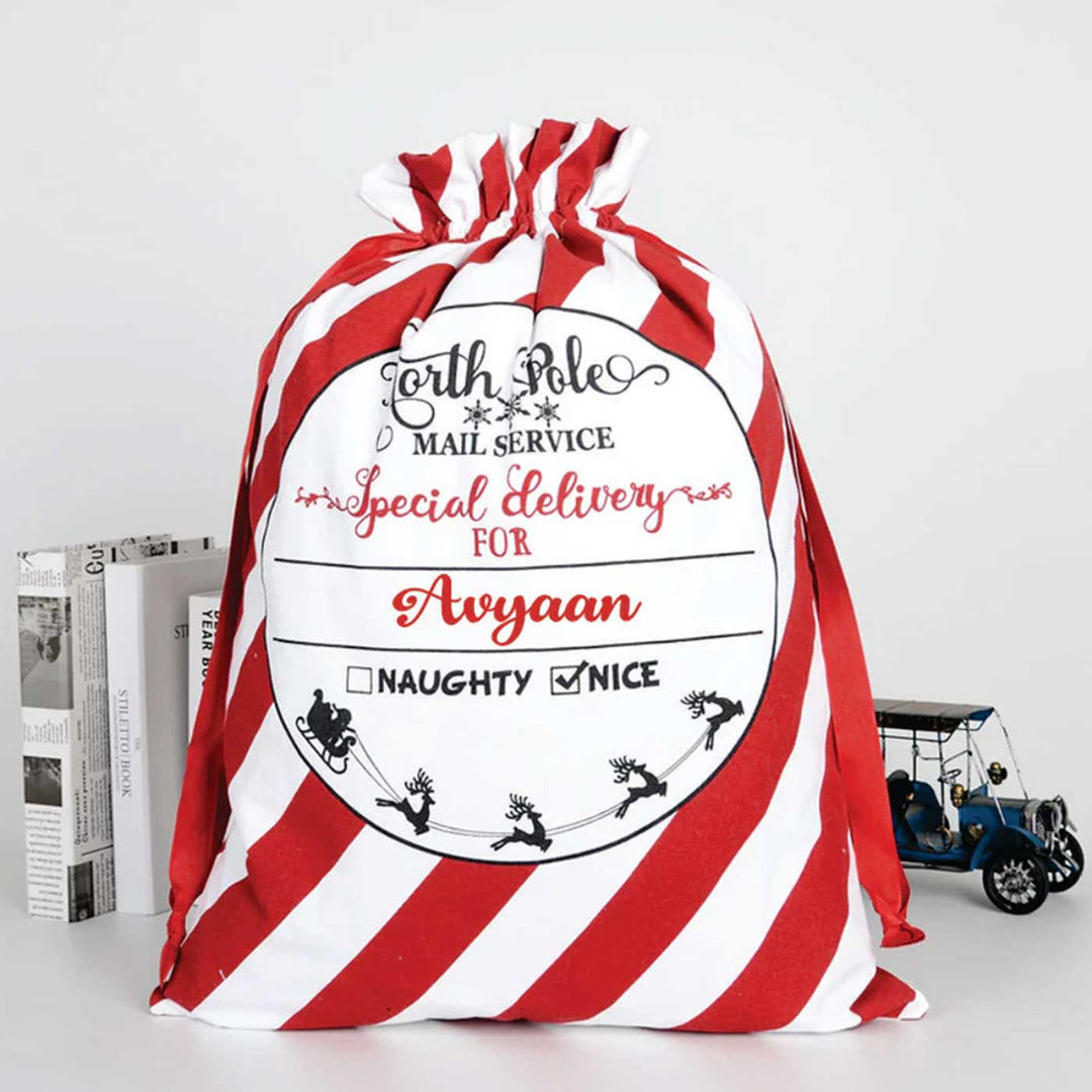 Personalized North Pole Naughty Nice Muslin Gift Sack | Xmas Gifting Ideas