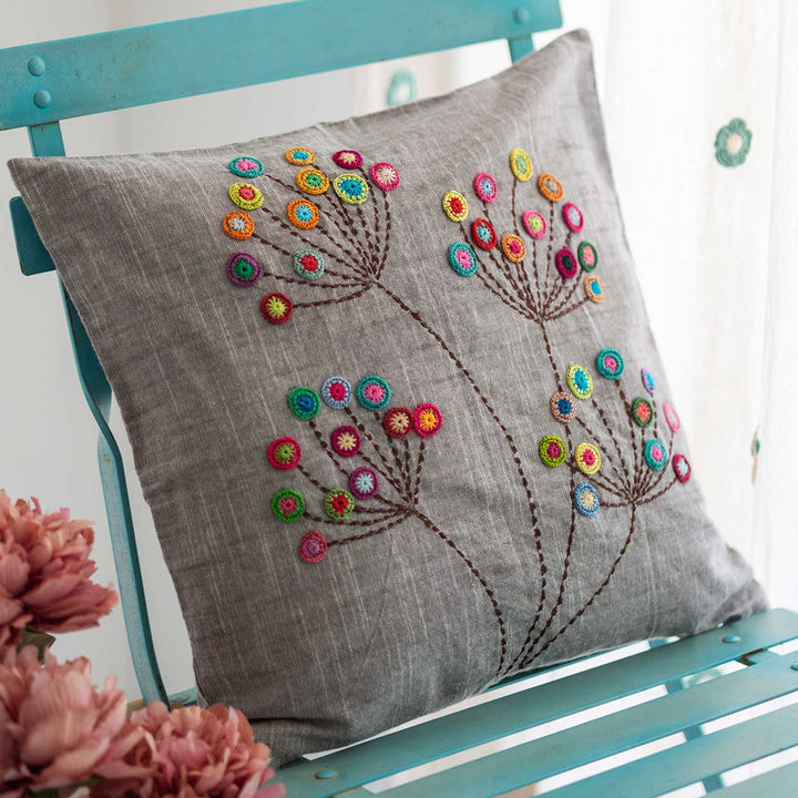 Handmade Prakriti Grey Blossom Cushion Cover | 16 inch