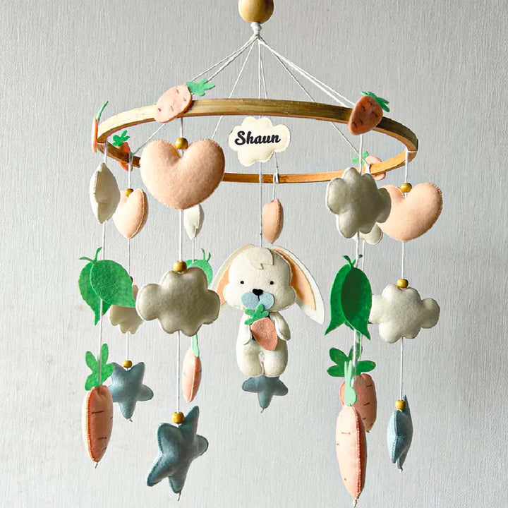 Personalized Handmade Bunny Wonderland Felt Cot Mobile For Newborns