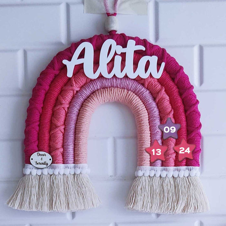 Personalized Handmade Macrame Pink Rainbow Kids Name Plate & Bunting Combo With 3D Letters