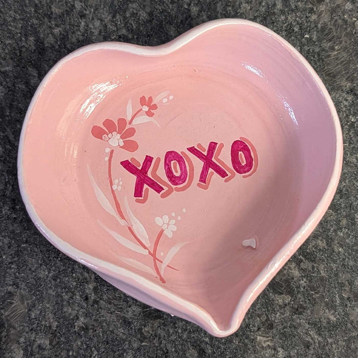 Hand-Painted Pink Heart Shaped Terracotta Trinket Tray