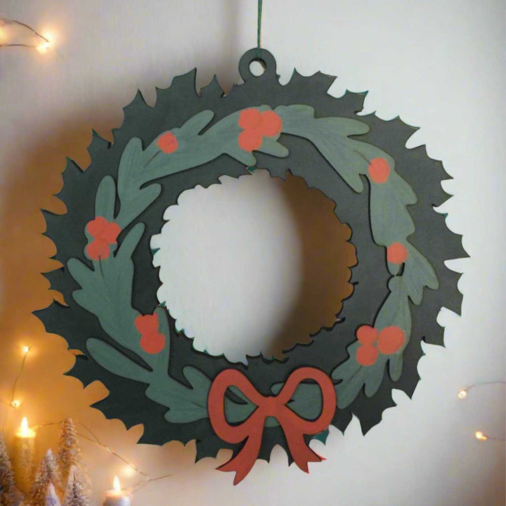 Handmade Evergreen Wishes Mdf Wood Wreath For Christmas Decoration