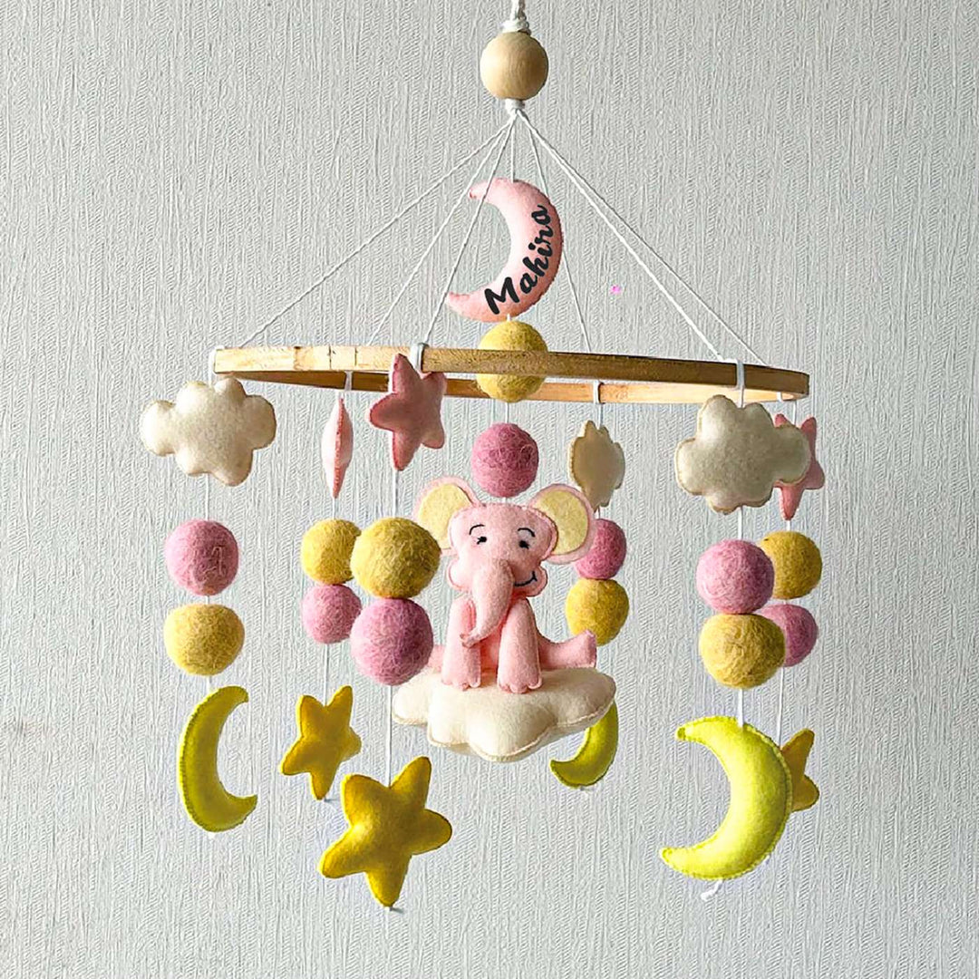 Personalized Handmade Starry Sky Elephant Felt Cot Mobile For Newborns