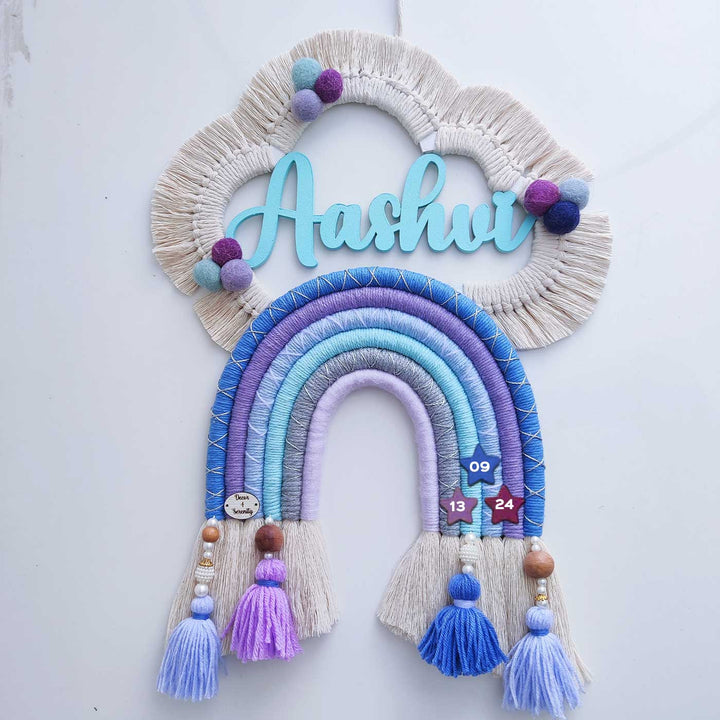 Personalized Handmade Macrame Cloud Rainbow Kids Name Plate With 3D Letters