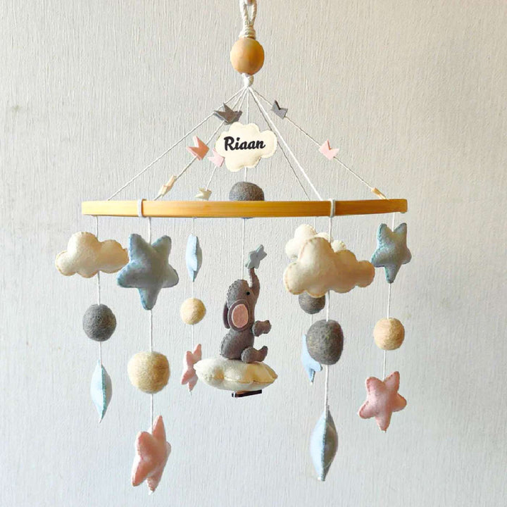 Personalized Handmade Ellie On A Moon Felt Cot Mobile For Newborns