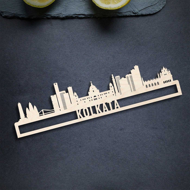 Printed Black Wooden Kolkata City Skyline Wall Decor