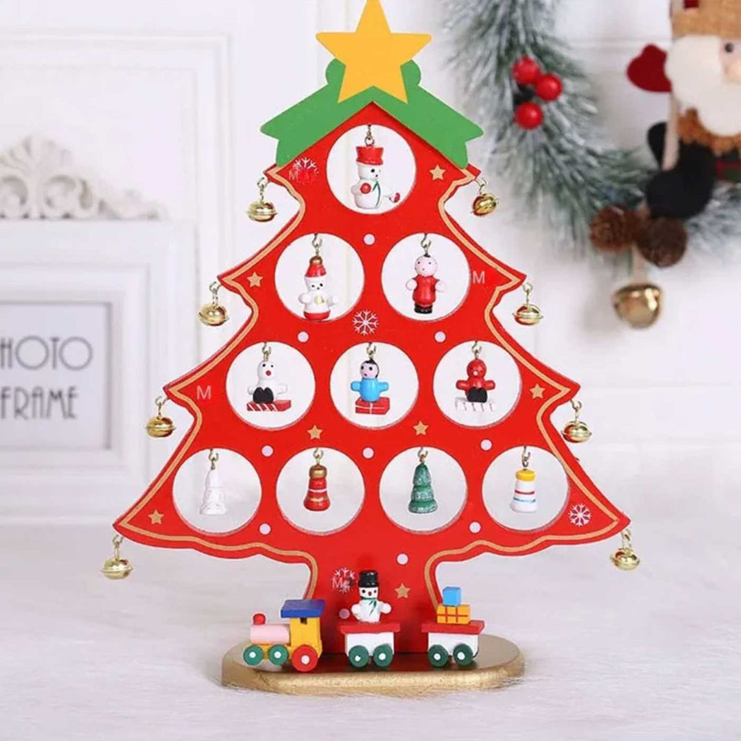 Merry Mistletoe Xmas Tree With 21 Ornaments Wooden DIY Decor