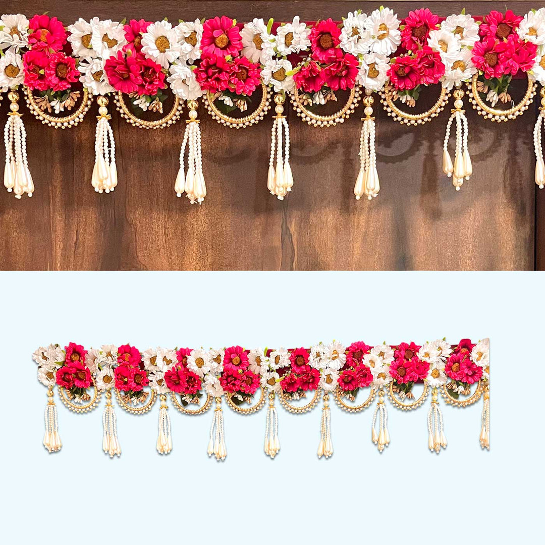 Handmade Red And White Flower With Bangles Toran