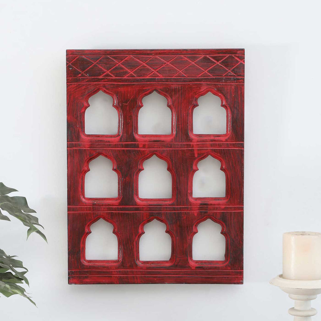 Handmade Traditional 9 Mehrab Jharokha Red Wooden Jharokha