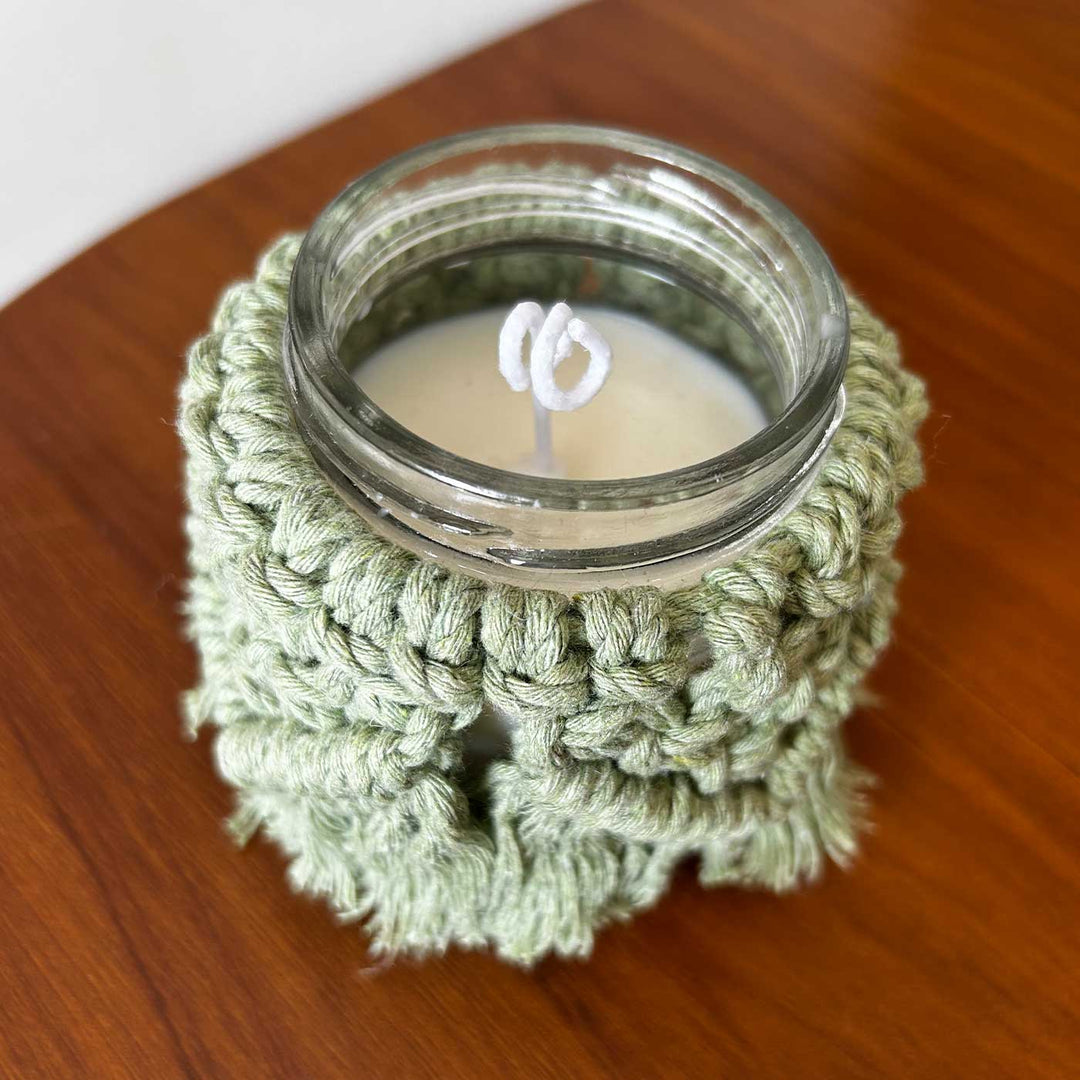 Handmade Macrame Candle Jar With Cover