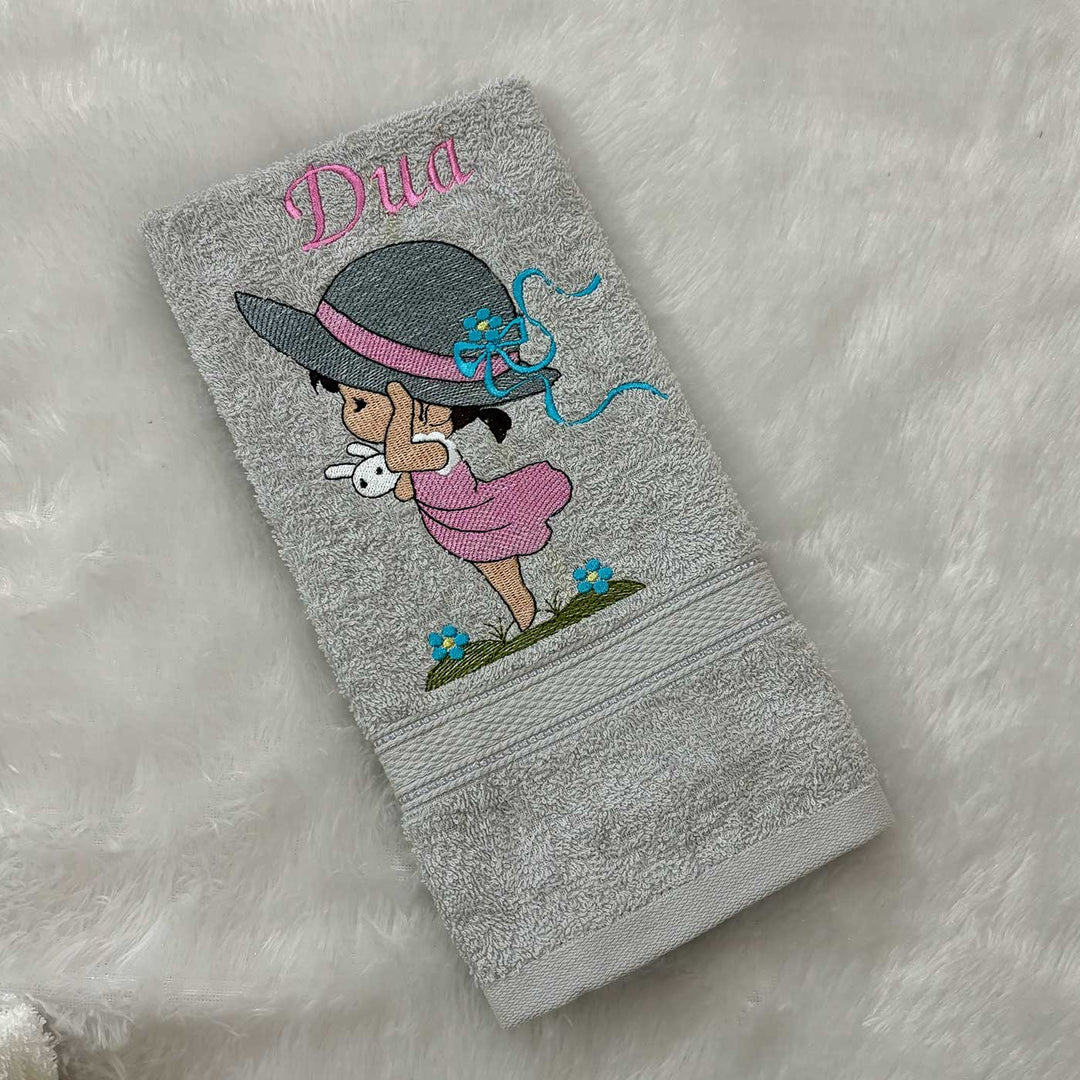 Personalized Embroidered Girl With A Hat Design Cotton Hand Towel