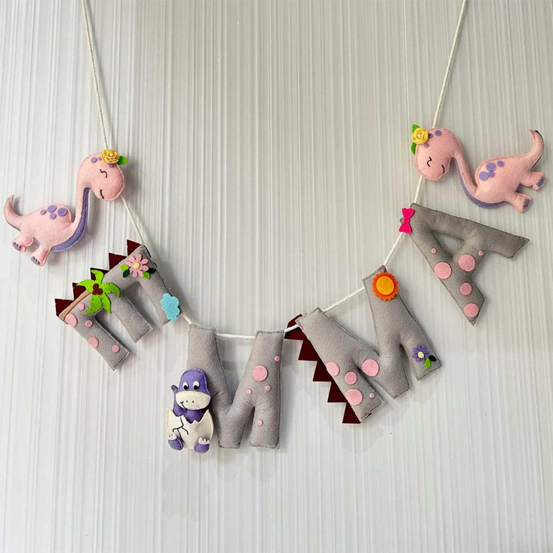 Personalized Fiona The Dinosaur Felt Bunting / Garland For Kids