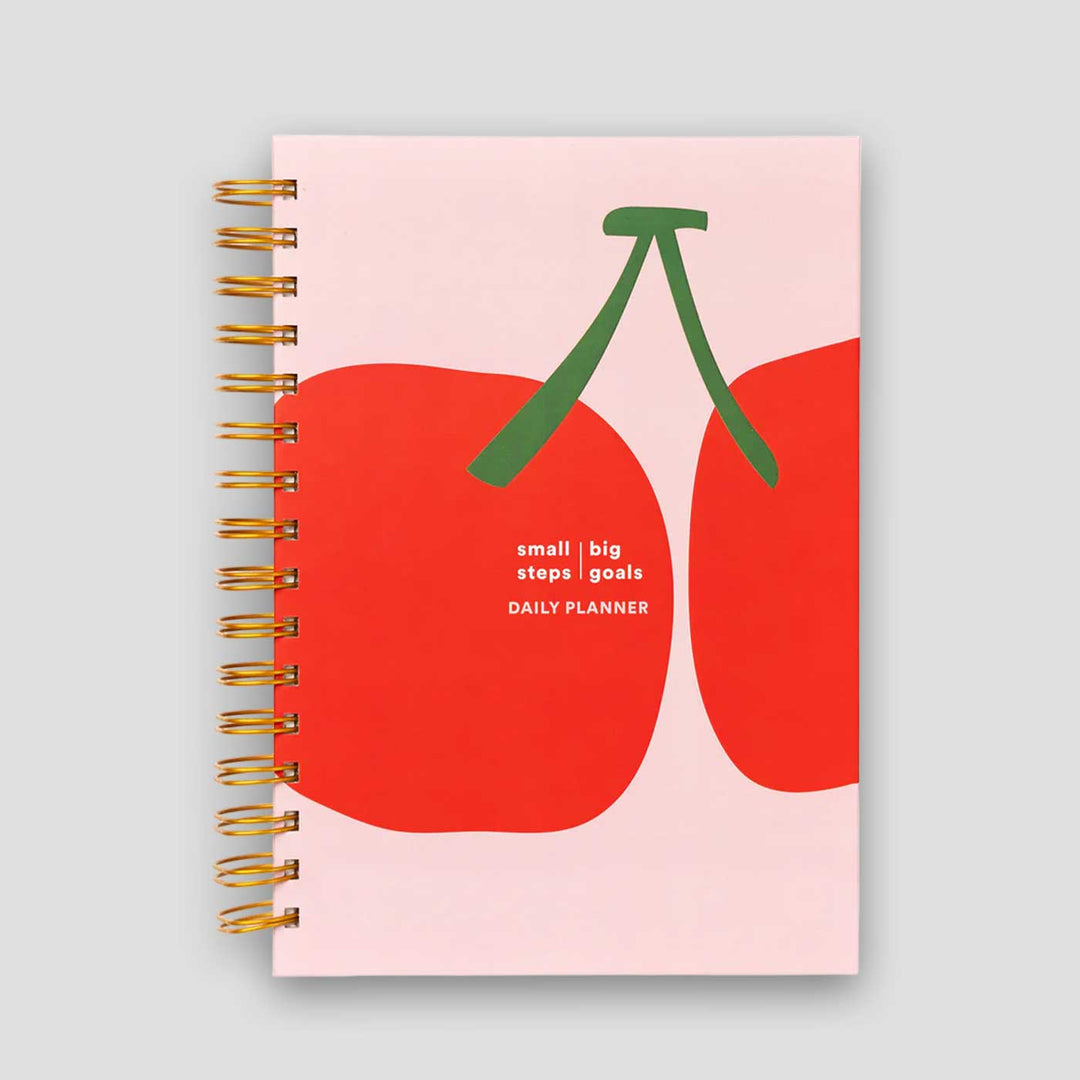 Cherry Undated Spiralbound Daily Planner | Habit & Wellness Tracker | 240 Pages