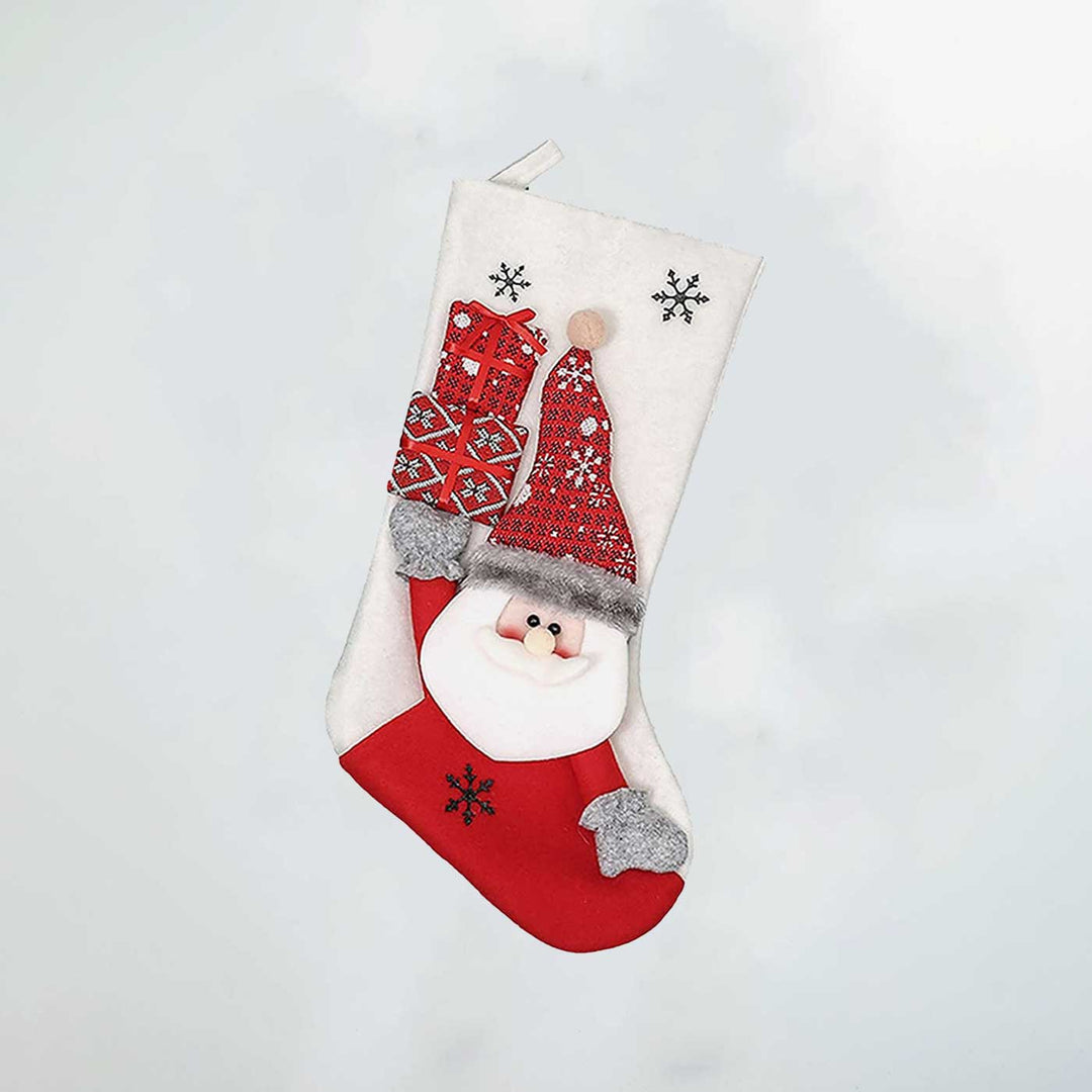 Handmade White Santa Cotton Stockings For Christmas Decoration