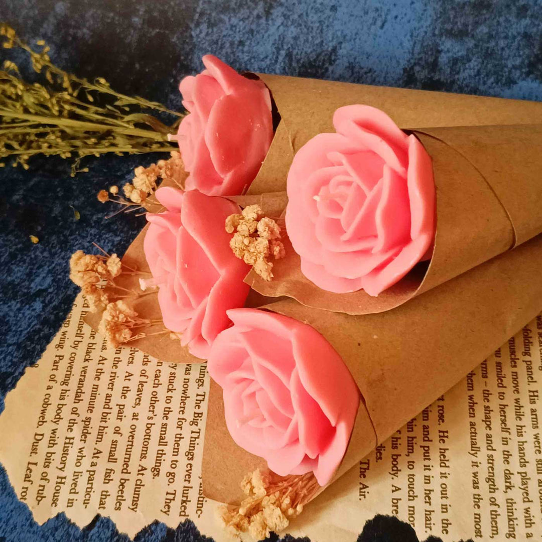 Pink Rose Flower Bouquet Wax Candle