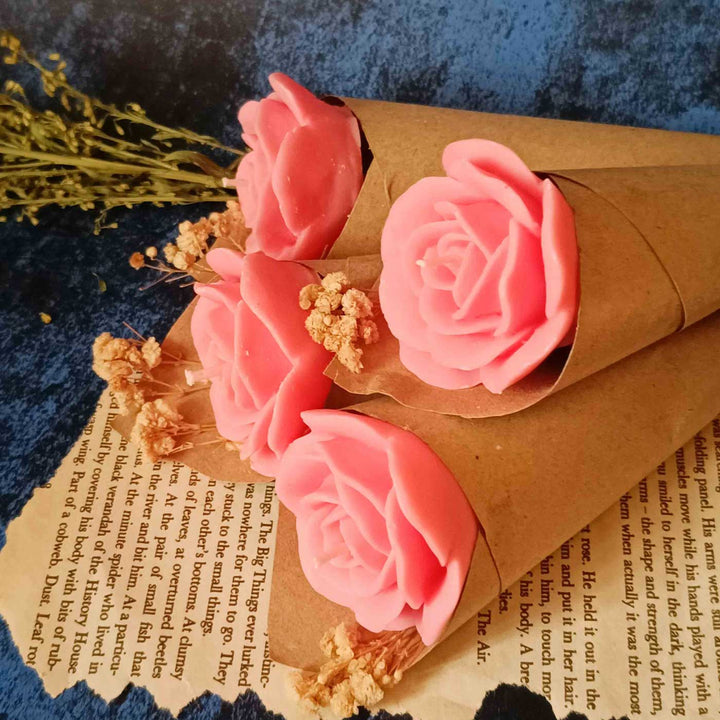 Pink Rose Flower Bouquet Wax Candle