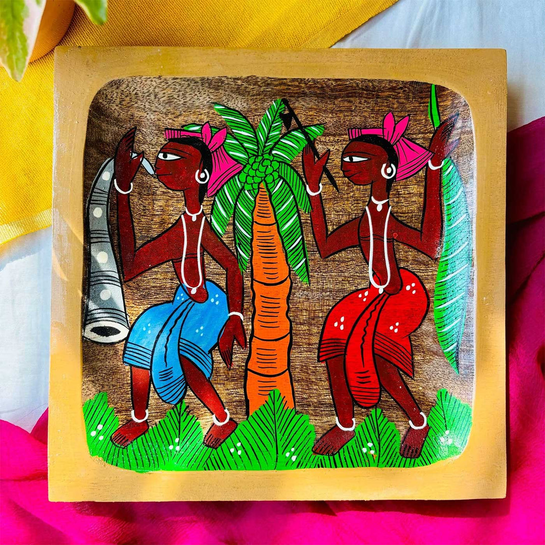 Hand-Painted Pattachitra Jashn Square Wooden Platter