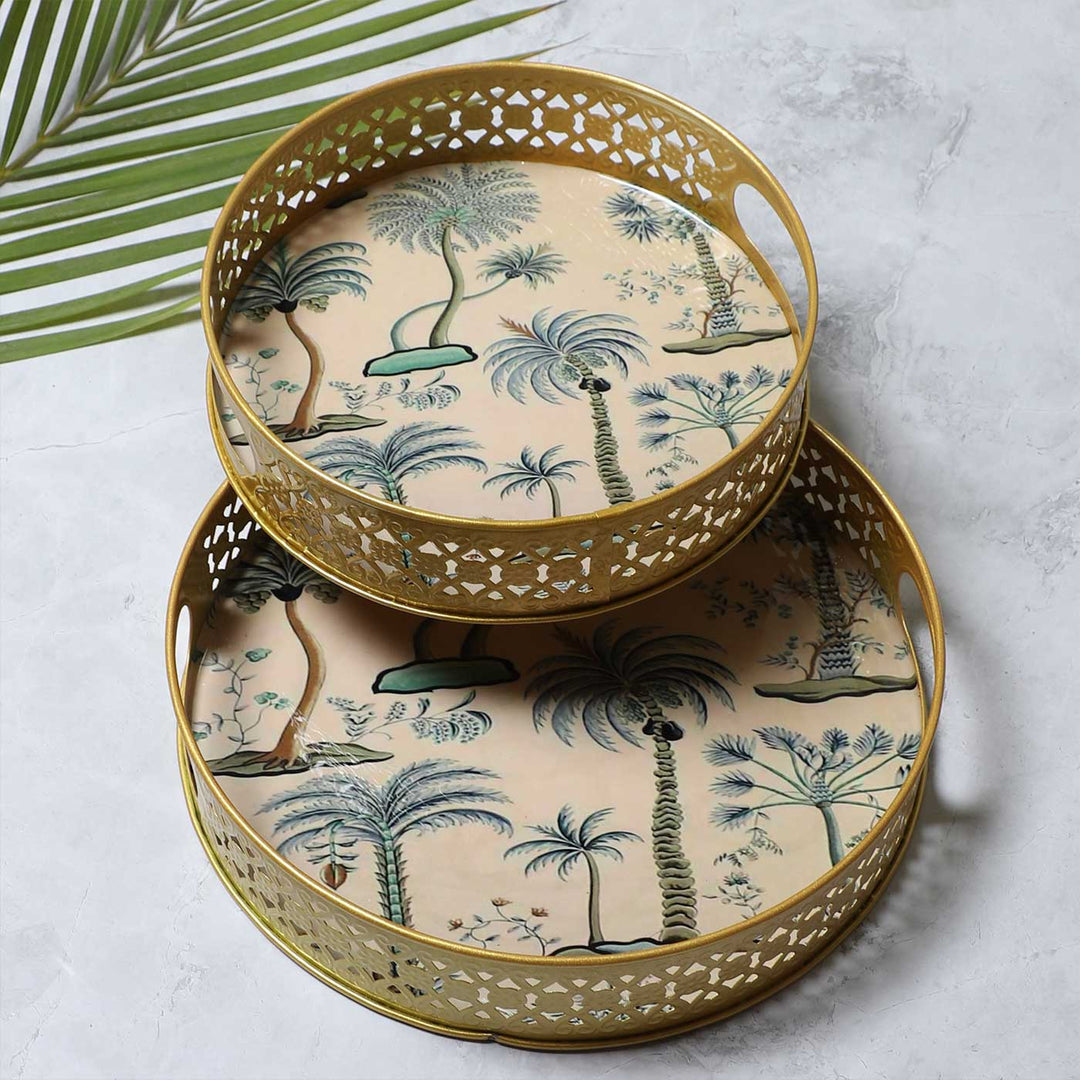 Handmade White & Green Tree Tray | Set Of 2