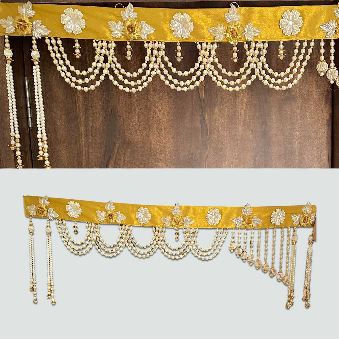 Handmade Festive Gold And White Moti Toran