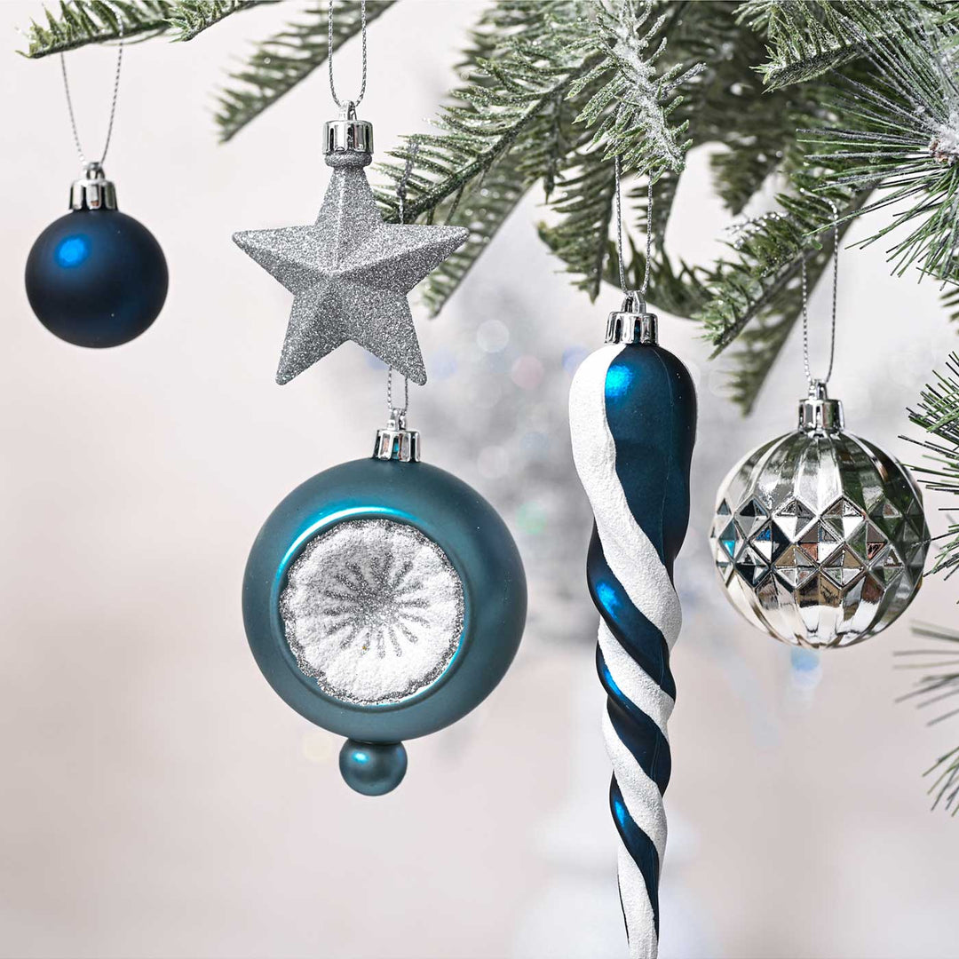 Silver & Blue theme Christmas Ball Ornaments For Decoration | Set of 100