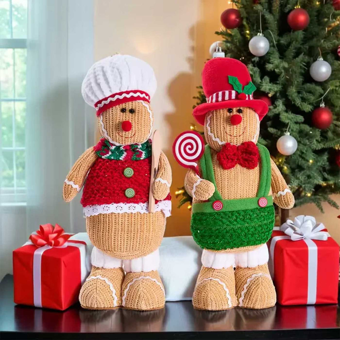 Handmade Knitted Ginger Bread Chef Frosting Stuffed Figurine Figurine For Christmas Decoration