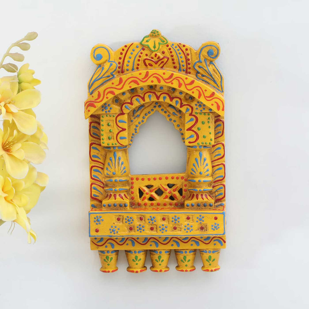 Handmade Traditional Yellow Wooden Jharokha